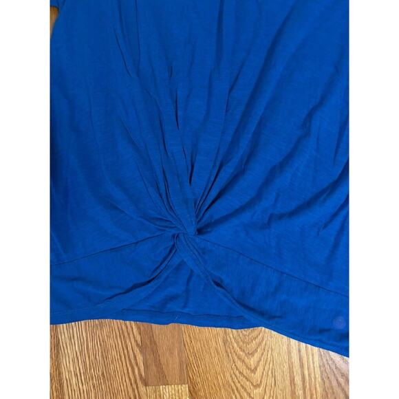 T By Talbots Top Womens XL Blue Crew Neck T-Shirt Twist Waist Short Sleeve Solid - Picture 2 of 2